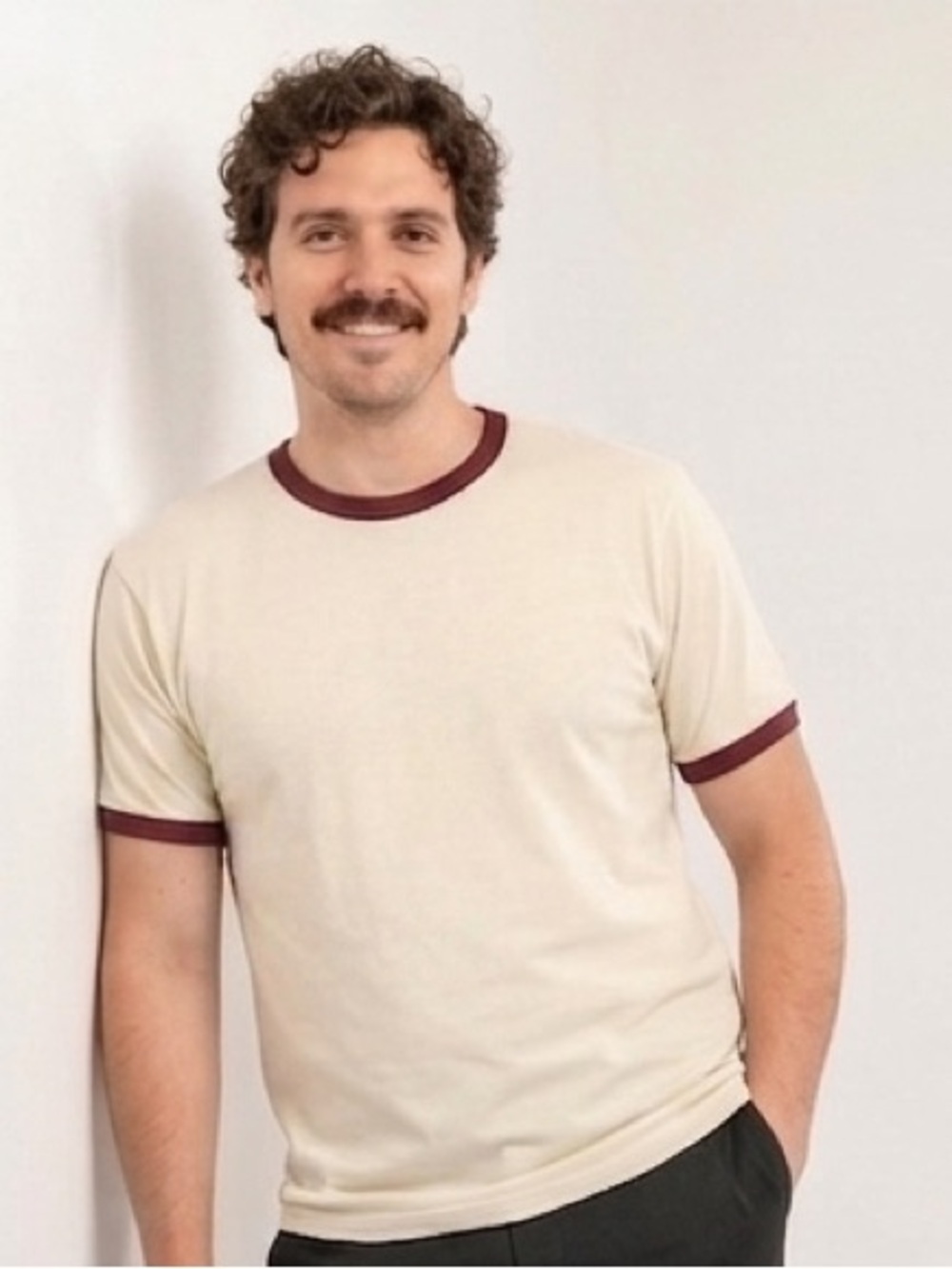 Men's Cream Ringer T-Shirt with Burgundy Trim